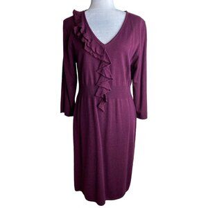 Spense NWT V-Neck w Ruffle 3/4 Sleeve Sweater Dress Wine Heather Women's Sz XL